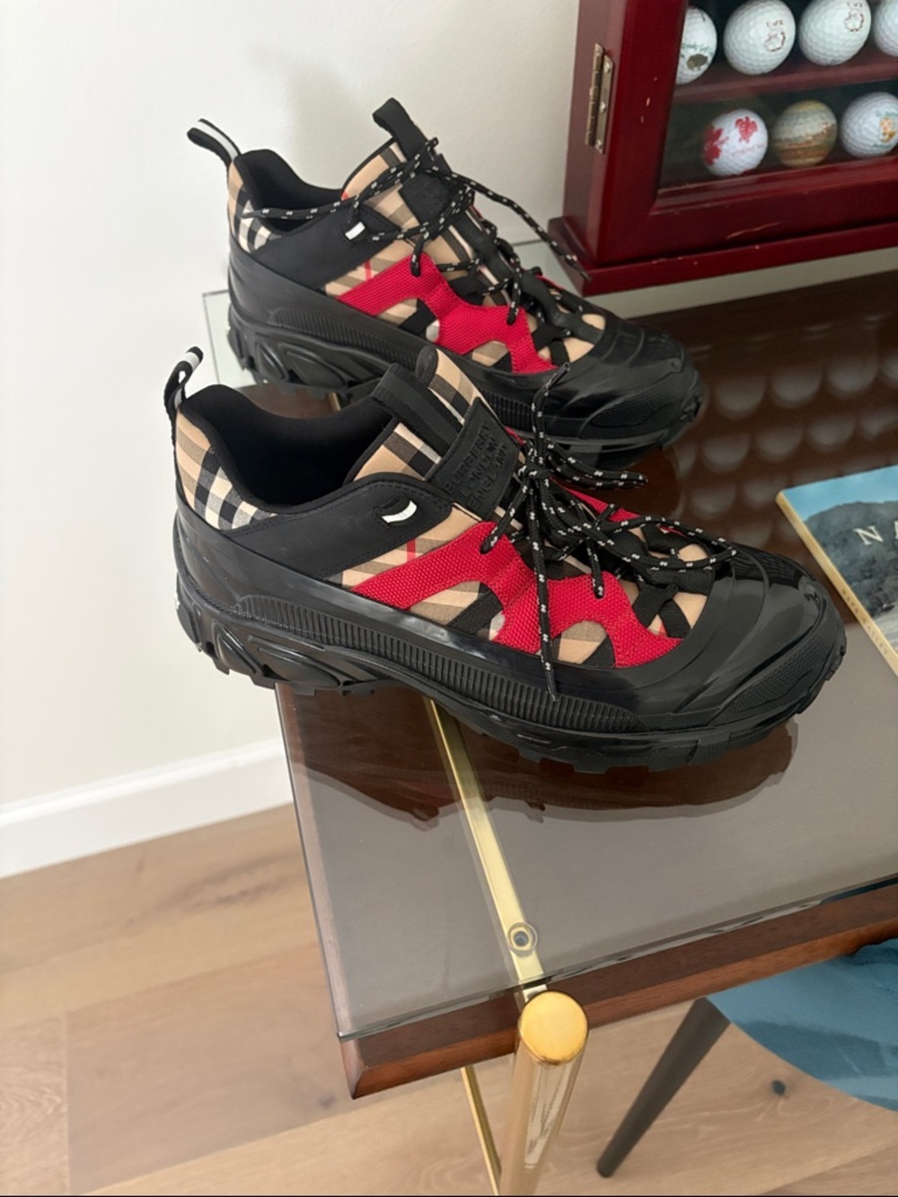 Burberry Black Red Beige Check Low-Top Sneakers